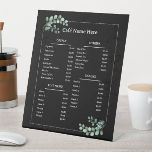 Black Eucalyptus Minimal Café Coffee Shop Menu Pedestal Sign