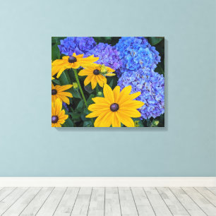 Black Eyed Susan and Blue Hydrangea Floral Canvas Print