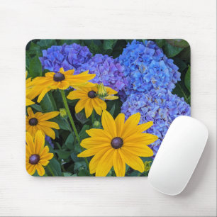 Black Eyed Susan and Blue Hydrangea Floral Mouse Mat