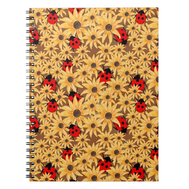 Black-Eyed Susan And Ladybugs Seamless Pattern Notebook (Front)