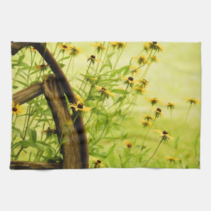 Black-Eyed Susan and Wagon Wheel Photo Tea Towel