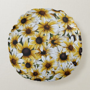 Black Eyed Susan Blooming Round Pillow