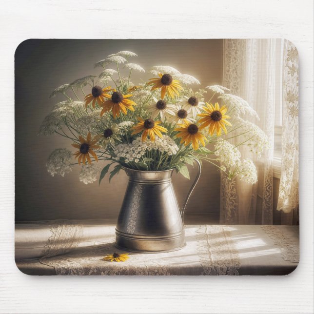Black-eyed Susan Bouquet On Lace  Mouse Mat (Front)