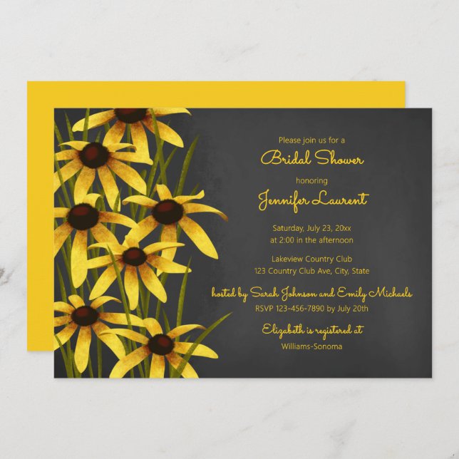 Black Eyed Susan chalkboard bridal shower Invitation (Front/Back)