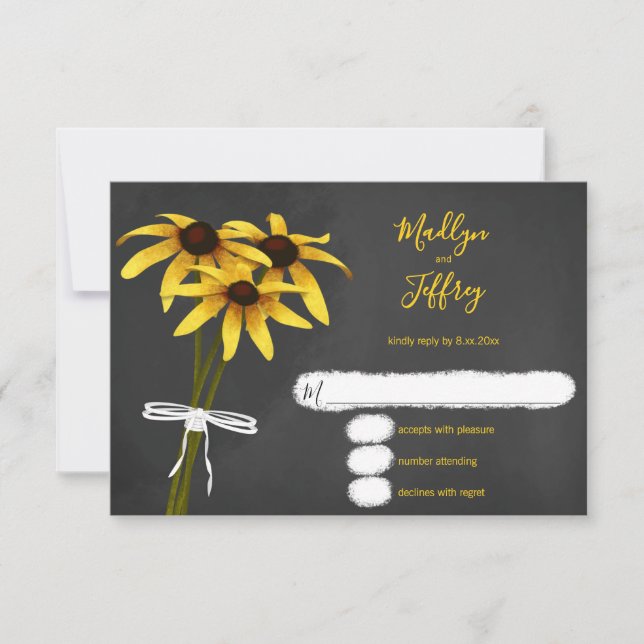 Black Eyed Susan chalkboard wildflowers RSVP Card (Front)