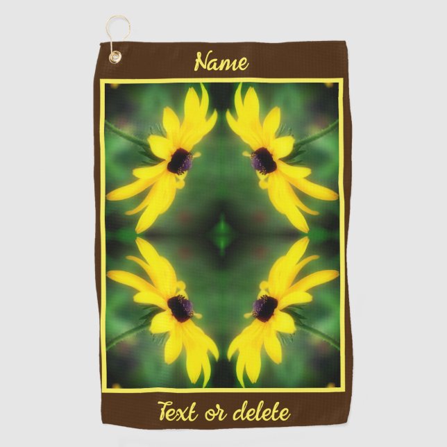 Black Eyed Susan Daisy Abstract Personalised Golf Towel (Front)