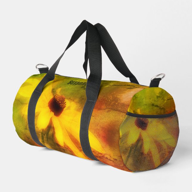 Black Eyed Susan Daisy Distressed Personalised Duffle Bag (Right Corner)
