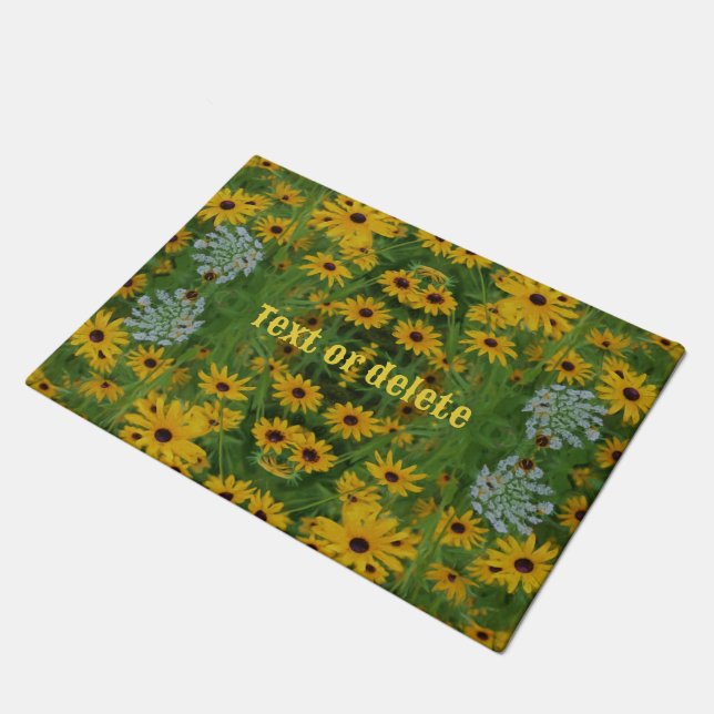 Black Eyed Susan Daisy Flower Art Personalised Doormat (Angled)