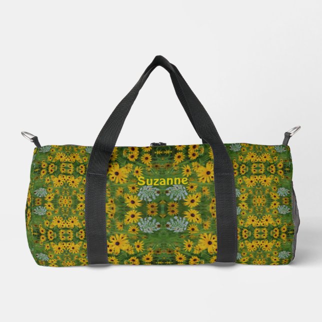 Black Eyed Susan Daisy Painting Personalised Duffle Bag (Front)