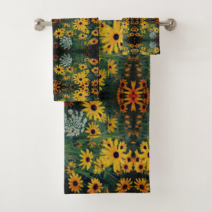 Black Eyed Susan Field Flowers Abstract Pattern Bath Towel Set