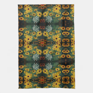 Black Eyed Susan Field Flowers Abstract Pattern    Tea Towel