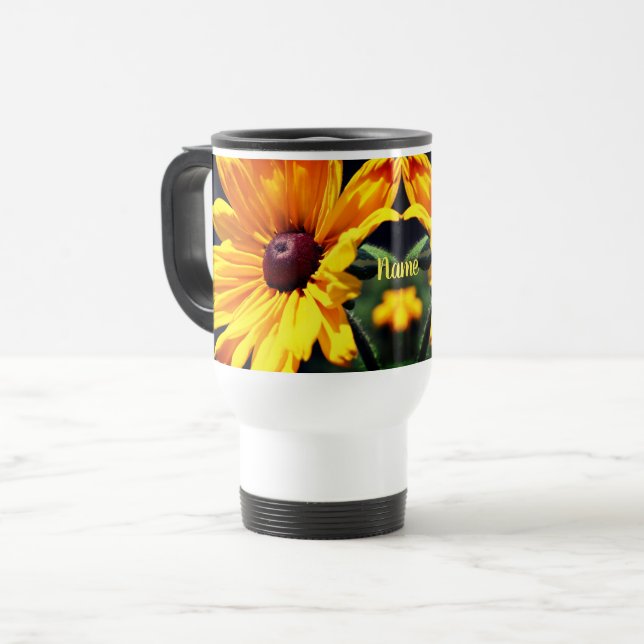 Black Eyed Susan Flower Personalised  Travel Mug (Front Left)