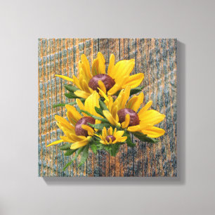Black Eyed Susan Flowers On Barnboard    Canvas Print