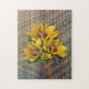 Black Eyed Susan Flowers On Barnboard     Jigsaw Puzzle