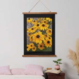 Black Eyed Susan Flowers with Black Border Hanging Tapestry