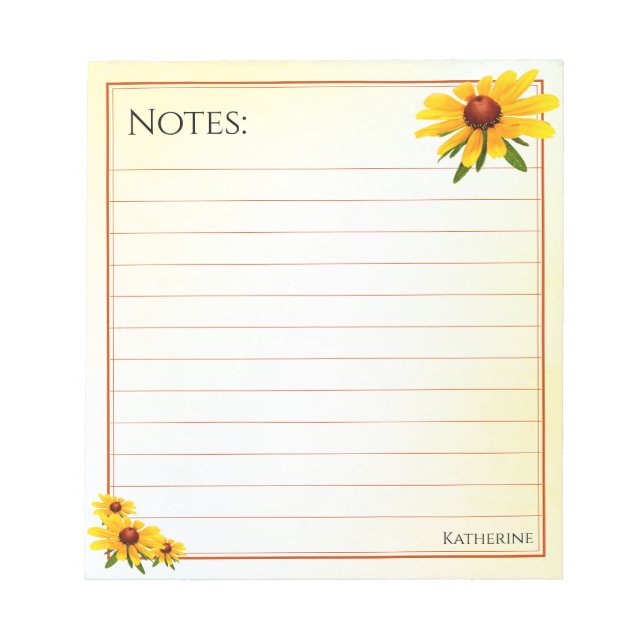 Black-Eyed Susan Notes Lined Floral Photography (Front)