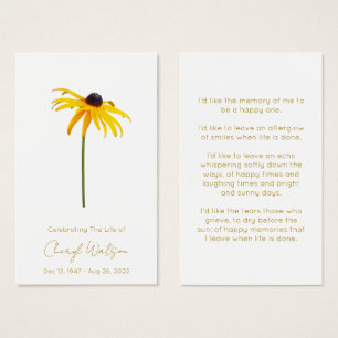 Black eyed susan   Simple Memorial Prayer Card