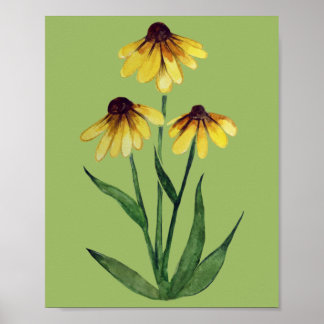 Black Eyed Susan Watercolor Daisy Art cute daisies Poster