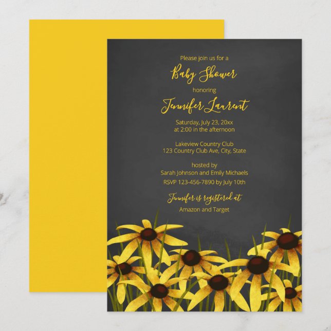 Black Eyed Susan wildflower baby shower Invitation (Front/Back)