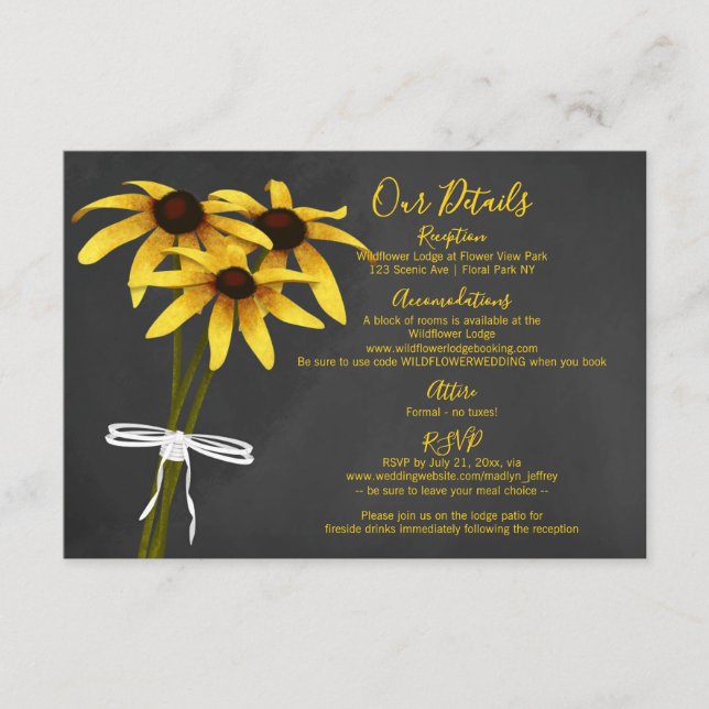 Black Eyed Susan wildflower wedding Enclosure Card (Front)