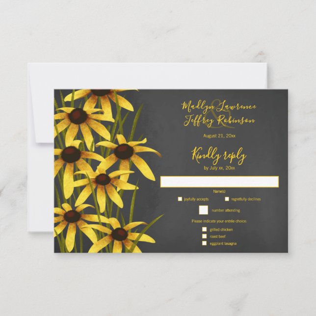 Black Eyed Susan wildflower wedding RSVP Card (Front)