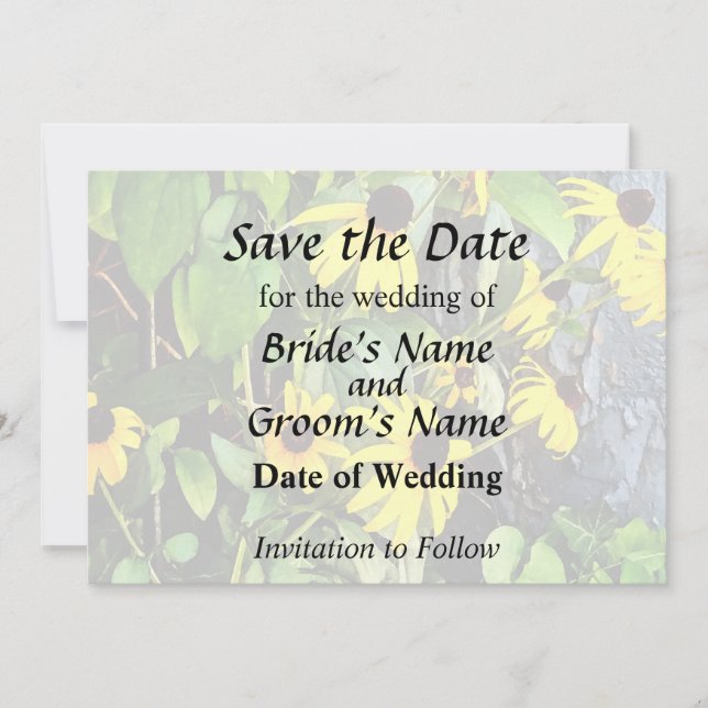 Black Eyed Susans By Stone Wall Save The Date (Front)