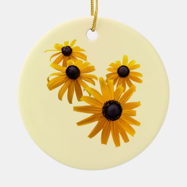 Black Eyed Susans Heart Ceramic Tree Decoration (Front)
