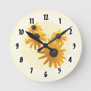 Black Eyed Susans Heart Round Clock