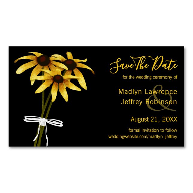 Black Eyed Susans wildflower wedding Magnetic Business Card (Front)