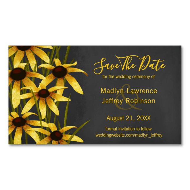 Black Eyed Susans wildflower wedding Magnetic Business Card (Front)