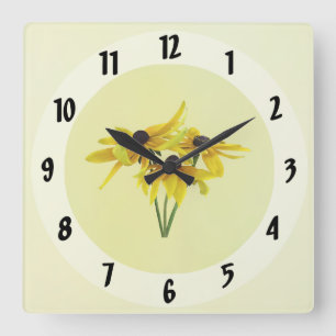 Black Eyed Susans With Curly Petals Square Wall Clock