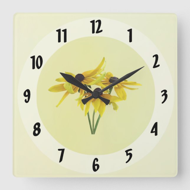 Black Eyed Susans With Curly Petals Square Wall Clock (Front)