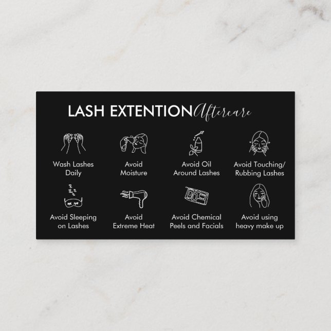 Black Eyelash Extension Products Aftercare Business Card (Back)