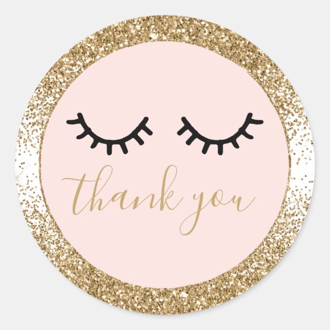 Black Eyelashes Gold GlitterThank you Classic Round Sticker (Front)