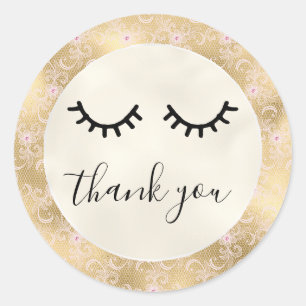 Black Eyelashes Gold Pink Lace Classic Round Sticker