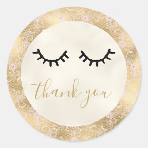 Black Eyelashes Gold Pink Lace Thank you Classic Round Sticker