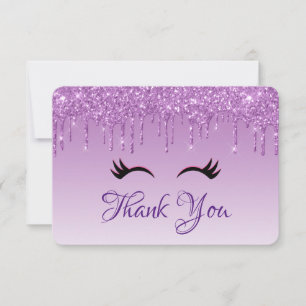 Black Eyelashes on Dripping Gitter Thank You Card