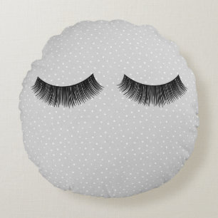 Black Eyelashes On Grey Polka Dots Round Cushion