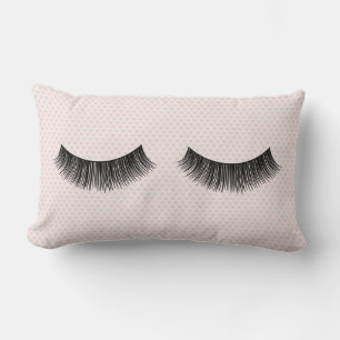 Black Eyelashes On Pink Hearts Lumbar Cushion
