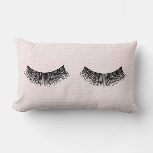 Black Eyelashes On Pink Hearts Lumbar Cushion (Front)