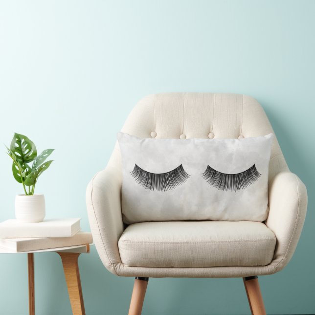 Black Eyelashes On Silver Watercolor Lumbar Cushion (Chair)