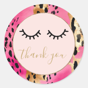 Black Eyelashes Pink Gold Leopard Thank you Classic Round Sticker