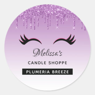 Black Eyelashes & Purple Glitter Candle Scent Classic Round Sticker