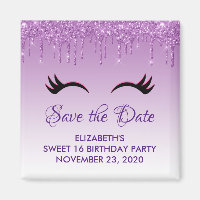 Black Eyelashes & Purple Glitter Save the Date