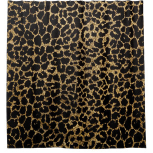 Black fabric with metallic golden leopard fur prin shower curtain