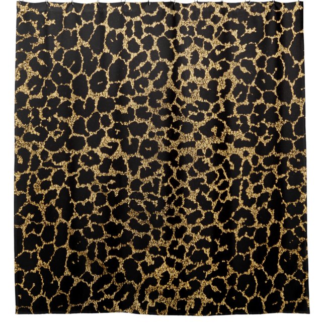 Black fabric with metallic golden leopard fur prin shower curtain (Front)