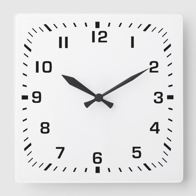 Black Face Numbers with Square Minute Ticks Wall Clock (Front)