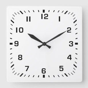 Black Face Numbers with Square Minute Ticks Wall Clock
