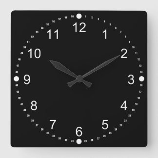 Black Face - White Numbers Square Wall Clock