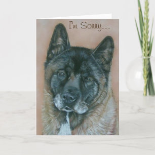 black faced Japanese akita original dog portrait Card